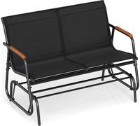 Banc de jardin COSTWAY, banc à bascule 2 places avec mouvement de glisse doux et assise en tissu respirant, banc pouvant supporter jusqu'à 300 kg, banc de terrasse noir