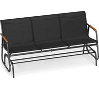 Banc de jardin COSTWAY, banc à bascule 3 places avec mouvement de glisse doux et assise en tissu respirant, banc pouvant supporter jusqu'à 450 kg, banc de terrasse noir