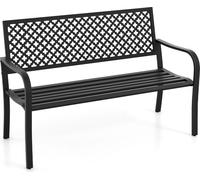 Banc de jardin COSTWAY en métal, capacité de charge jusqu'à 300 kg, banc résistant aux intempéries pour 2 à 3 personnes, banc public avec dossier et accoudoirs, 127 x 62 x 86 cm, noir