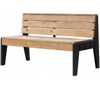 Banc de jardin de 150 cm en bois /PEFC, pour 3 personnes. Banc d'extérieur résistant aux intempéries, avec dossier et pieds noirs. Mobilier de balcon moderne, idéal pour la terrasse, l'entrée, le balc