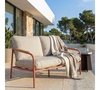 Banc de jardin en aluminium HWC-O11, Outdoor Banc 2 places canapé, tissu oléfine (205 g/m²) 125cm ~ terracotta rembourrage beige