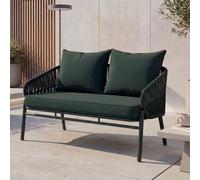 Banc de jardin en aluminium HWC-P90, canapé de jardin, banc d'extérieur, tissage en corde, tissu/textile (180 g/m²) ~ vert