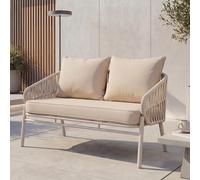 Banc de jardin en aluminium HWC-P90, canapé de jardin Banc d'extérieur, tressage en corde Tissu/textile (180 g/m²) ~ crème