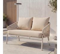 Banc De Jardin En Aluminium Hwc-P90, Canapé De Jardin Banc D'extérieur, Tressage En Corde Tissu/Textile (180 G/M²) Crème Gris