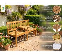 Banc de jardin en bois avec table réglable en hauteur en bois d'acacia, 153 x 57 x 88 cm