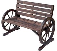Banc de jardin en bois - Banc de terrasse - Accoudoirs en forme de roue de charrette - Pour l'extérieur - À monter soi-même - 105,5 x 59 x 75 cm