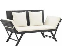 Banc de jardin en bois, banc de terrasse, banc pour parc, banc pour 2-3 personnes, banc pour balcon, banc de jardin avec coussins, 176 cm, noir, en polyrotin - modèle 655