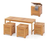 Banc de jardin en bois COSTWAY avec 3 bacs de rangement, banc en bois résistant aux intempéries, banc de balcon 2 places, banc pour jardin, balcon ou terrasse, 115 x 45 x 46 cm