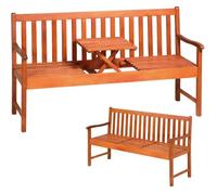 Banc de jardin en bois d'eucalyptus 3 personnes avec plateau rétractable certifié FSC®