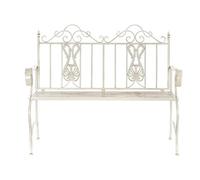 Banc de jardin en métal coloris blanc vieilli - Longueur 118 x Profondeur 53 x hauteur 98 cm --