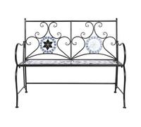 Banc de jardin en métal noir et céramique multicolore - Longueur 111 x Profondeur 54 x hauteur 88 cm --