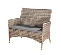 Banc de jardin en poly rotin 2 places gris, résistant aux intempéries, coussins inclus Balcon Jardin