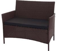Mendler Banc de jardin Halden en poly rotin - brun chiné - coussin noir