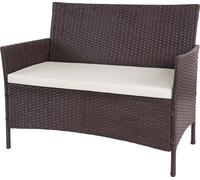 Banc de jardin en poly rotin Halden, banquette ~ brun chiné, coussins crème