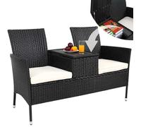CASARIA® Banc de jardin en polyrotin noir max. 320kg avec coussins table espace de rangement Banc extérieur 2 places