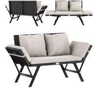 Banc de jardin en polyrotin CASARIA® avec fonction chaise longue Accoudoirs réglables Extérieur Jardin Terrasse Balcon Canapé
