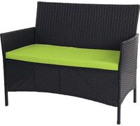 Banc de jardin en poly rotin Halden, banc ~ anthracite, coussin vert