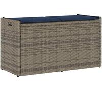 Banc de jardin en résine tressée avec rangement et coussin, couleur gris. Banc de rangement pour l'extérieur, 100 cm, avec système à ressort à gaz et poignées intégrées