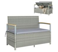 Banc de jardin en résine tressée - Outsunny - coffre de rangement 2 places coussin déhoussable accoudoirs en bois d'acacia - gris