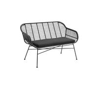 Banc de jardin en rotin synthétique noir, cadre en acier, coussin 5 cm, 2 places - Nordal, VAYRAC - 126x76x83 cm