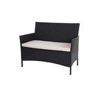 Banc de jardin Halden en polyrotin, banquette anthracite, coussin crème