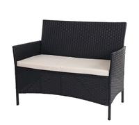 Banc De Jardin Halden En Polyrotin, Banquette Anthracite, Coussin Crème Noir