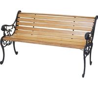 Banc de jardin HWC-F98, Banc de parc Banc en bois, 2 places fonte bois 125cm 20kg ~ marron clair