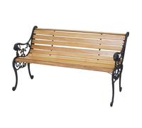 Banc de jardin HWC-F98, banc du parc, banquette en bois, fonte, 2 places, 125cm, 20kg - marron clair