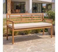 Banc de jardin HWC-N47, banc de parc Banc en bois, bois massif d'acacia MVG ~ coussin crème-beige