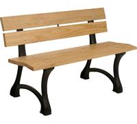Banc de jardin HWC-O20, Banc de parc Banc en bois 2 places, fonte bois pin, 125cm ~ marron clair