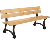 Banc de jardin HWC-O20, Banc de parc Banc en bois 3 places, fonte bois pin, 170cm ~ brun clair