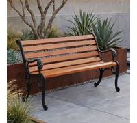 Banc de jardin HWC-O25, banc public, banc en bois 2 places, fonte, bois de pin, 132 cm ~ teck