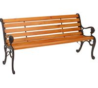Banc de jardin HWC-O25, Banc de parc Banc en bois 3 places, fonte bois pin, 164cm ~ teck