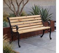Banc de jardin HWC-O25, banc public, banc en bois 2 places, fonte, bois de pin, 132 cm ~ naturel