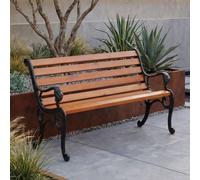 Banc de jardin HWC-O25, banc public, banc en bois 2 places, fonte, bois de pin, 132 cm ~ teck