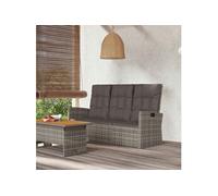 Banc de jardin avec fonction chaise longue & coussins Gris 173 cm Poly rotin