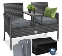 Banc de jardin KESSER® en polyrotin, pour 2 personnes, dimensions 133x55x84 cm, résistant aux intempéries, comprenant une table et des coussins