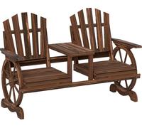 Banc de jardin Outsunny 2 places en bois, résistant aux intempéries Banc avec trou pour parasol Carbonisé