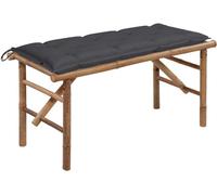 Banc de jardin pliable, extérieur, bambou résistant aux intempéries, avec coussin anthracite imperméable en polyester, 118 x 38 x 45 cm