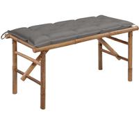 Banc de jardin pliable, extérieur, bambou résistant aux intempéries, avec coussin gris imperméable en polyester, 118 x 38 x 45 cm