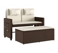 Banc de jardin réglable Set avec coussins Marron Poly Rattan
