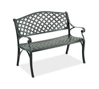 Banc de Jardin Relaxdays, 2 Places, H x L x P : 82 x 102 x 60 cm, Aluminium, Banc Vintage, terrasse, Balcon, Noir/Vert