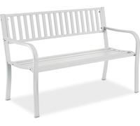 Banc de jardin Relaxdays, 2 places, H x l x P : 82 x 127,5 x 59,5 cm, acier, banc de jardin, terrasse, balcon, banc public, blanc