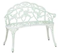 Banc de jardin Relaxdays, 2 places, motif roses, terrasse, balcon, aluminium et fonte, banc de style ancien, 78 x 98 x 55,5 cm, blanc/vert