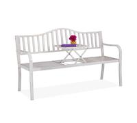 Banc de jardin Relaxdays avec table rabattable, 3 places, jardin, banc de balcon en métal, dimensions 89 x 150 x 58,5 cm, blanc-bronze