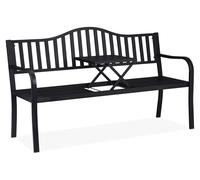 Banc de jardin Relaxdays avec table rabattable, 3 places, robuste, pour le jardin, banc de balcon en métal, dimensions 89 x 150 x 58,5 cm, noir