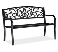Banc de jardin Relaxdays, confortable banc 2 places, avec ornements vintage, pour terrasse ou balcon, H x l x P : 86,5 x 127 x 60 cm, noir