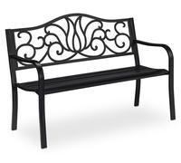 Banc de jardin Relaxdays style antique pour 2 personnes, balcon, terrasse, banc en métal L 90 x P 127,5 x H 63 cm, acier, fonte, noir