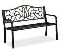 Banc de jardin Relaxdays style antique pour 2 personnes, balcon, terrasse, banc en métal L x l x h 90 x 127,5 x 63 cm, acier, fonte, noir-bronze
