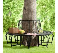 Banc de jardin rond noir Ø160 cm acier thermolaqué robuste pieds incurvés banc circulaire tour d'arbre banquette ronde